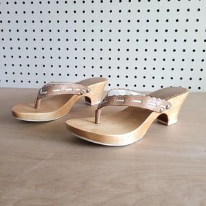 Vintage Bongo Wood Leather Clog Kitten Heel Sandal